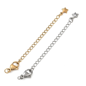 304 Stainless Steel Curb Chain Extender, End Chains with Lobster Claw Clasps & Star Charms