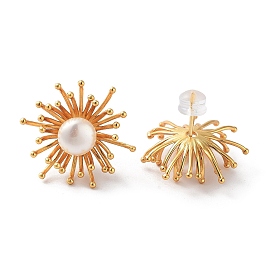 Flower Natural Pearl Stud Earrings for Women, with Sterling Silver Pins