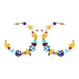Colorful Glass Bead C-shaped Earrings with Fashionable Design and High Quality Stones