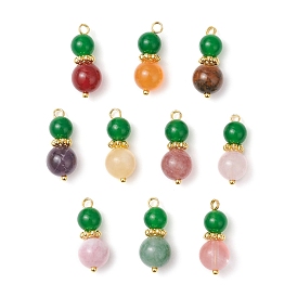 10шт 10 стили смешанные каменные круглые бусины подвески, с медными петлями, смешанные окрашенные и неокрашенные
