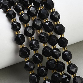 Perlas naturales turmalina negro hebras, cuentas redondas con corte de estrella, facetados, con granos de la semilla