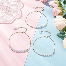 3шт. 3 цвета драгоценные камни и ракушки жемчуг круглые бусины ножные серьги, с 304 кабельными цепочками из нержавеющей стали, золотые