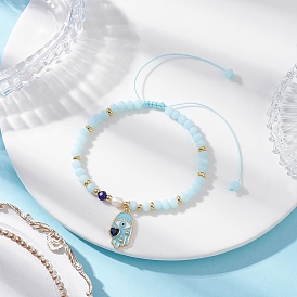 Браслеты из латунной эмали со стеклянными подвесками, Браслеты из плетеных бусин из непрозрачного однотонного стекла для женщин, Хамса рука с подвесками в виде сердечек, с натуральным культивированным пресноводным жемчугом