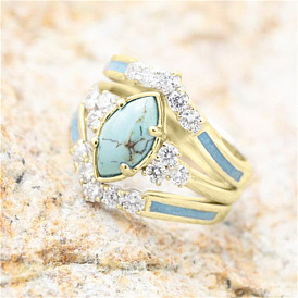 Yanni three-piece diamond-set turquoise ring ladies vintage ring set