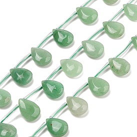 Natural Green Aventurine Beads Strands, Teardrop, Top Drilled