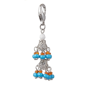 Décorations pendantes en perles de rocaille en verre, avec caps de fer, Perle de verre et fermoirs à pinces de homard en alliage de zinc