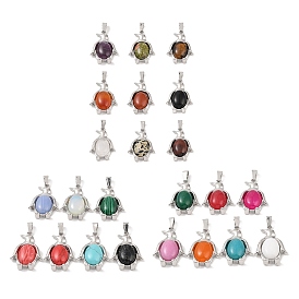Gemstone Pendants, with Alloy and Iron Findings, Penguin, Platinum