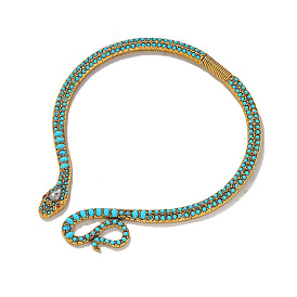 Metal Rhinestone Snake Choker Necklace for Women, Short and Slimming Lock Collar Chain