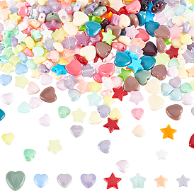400Pcs 8 Style Spray Painted & Opaque Acrylic Beads, Rubberized Style, Star &  Heart