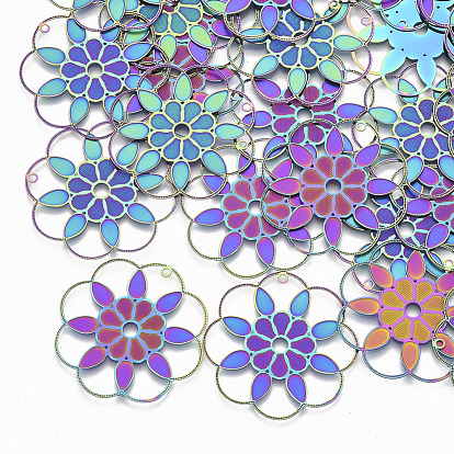 Ion Plating(IP) 304 Stainless Steel Filigree Pendants, Etched Metal Embellishments, Flower