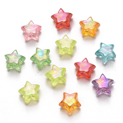 Transparent Acrylic Beads, AB Color Plated, Star