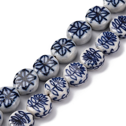 Синие и белые фарфоровые бусы ручной работы нити, смешанные узоры, круглые