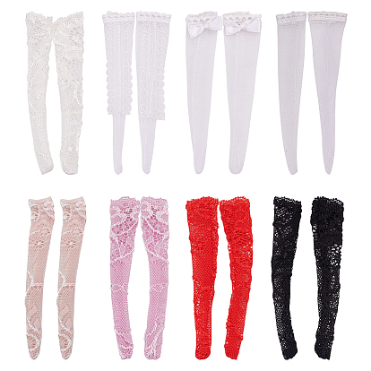 16 pares 8 colores muñeca de tela encaje calcetines largos de rejilla, para decoración de muñecas