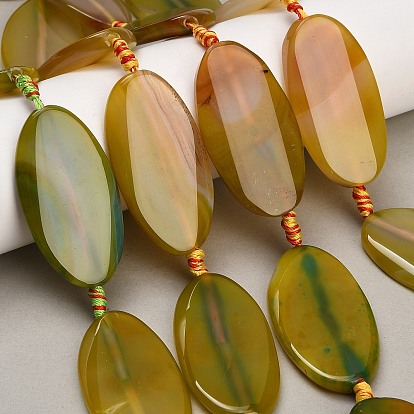 Natural Agate Beads Strands, Flat Oval, Dyed & Heated