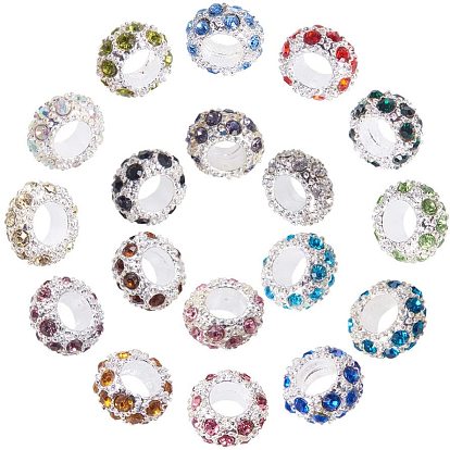 Alloy Rhinestone European Beads, Large Hole Beads, Rondelle