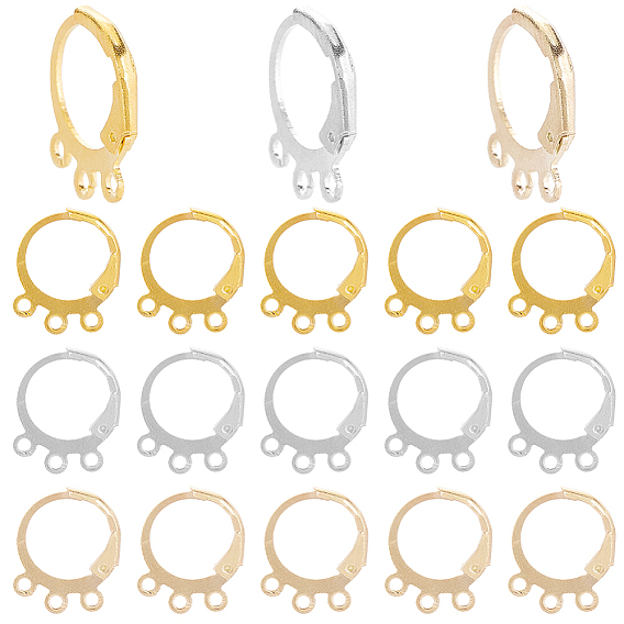 90шт. 3 цветная латунная фурнитура для серег с защелкой, с тройными горизонтальными петлями