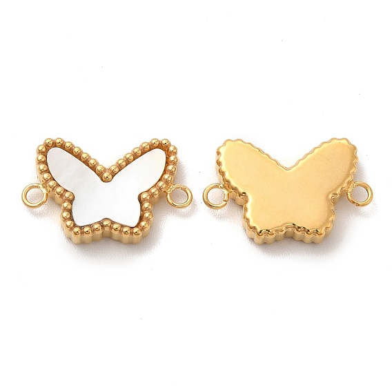 PVD Vacuum Plating Golden Plated 304 Stainless Steel Connector Charms, with Shell, Butterfly Links