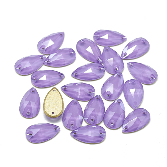Sew on Rhinestone, K9 Glass Rhinestone, Two Holes, Garments Accessories, Random Color Back Plated, Faceted, Drop