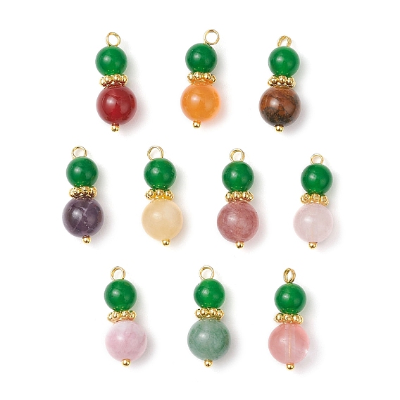 10шт 10 стили смешанные каменные круглые бусины подвески, с медными петлями, смешанные окрашенные и неокрашенные