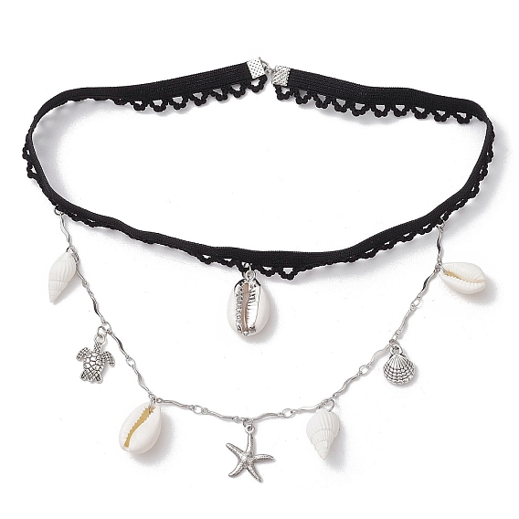 304 цепи для ножек из нержавеющей стали с кисточками в виде морских звезд, ракушек и черепах, черные эластичные украшения для тела с натуральными подвесками из ракушек для женщин