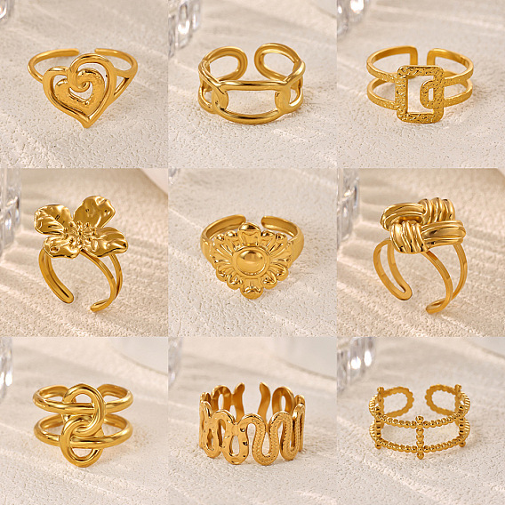 304 Stainless Steel Cuff Open Rings, Golden