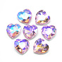 Pointed Back Glass Rhinestone Cabochons, Faceted, Back Plated, AB Color Plated, Heart
