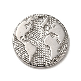 304 Stainless Steel Pendants, Flat Round with Map Charms