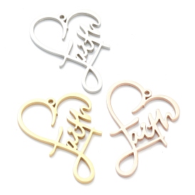 Ion Plating(IP) 304 Stainless Steel Pendants, Heart with Word Faith
