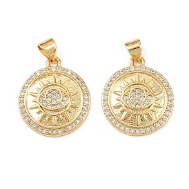 Латунные микропаве прозрачные подвески с фианитом, плоский круг с подвеской в виде солнца и глаза, долговечный, без кадмия и без свинца