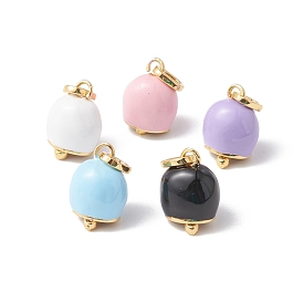 Eco-Friendly Rack Plating Brass Micro Pave Cubic Zirconia Pendants, with Enamel, Long-Lasting Plated, Real 18K Gold Plated, Cadmium Free & Lead Free, Bell