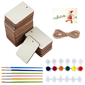 DIY Wood Craft Kits, with Blank Wood Pendants, Hemp Rope, Plastic Empty Paint Box and Art Brushes Pen Sets