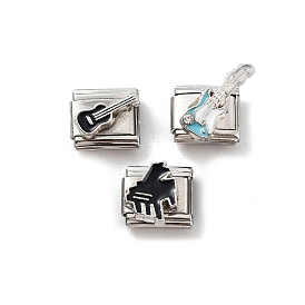 Guitar/Piano/Electric Guitar 304 Stainless Steel Enamel Connector Charms, DIY Handmade Module Bracelet Accessories, Stainless Steel Color