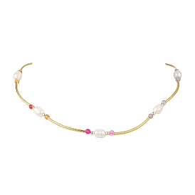 Ожерелья из круглых граненых бусин из натурального аметиста, сердолика, агата, амазонита и зеленого авантюрина, натурального жемчуга, риса и латунных изогнутых трубчатых бусин, цветочный белый