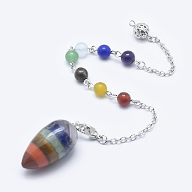 Chakra Natural & Synthetic Gemstone Teardrop Dowsing Pendulums, with Brass Chains, Platinum