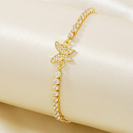 Elegant Butterfly Adjustable Brass Cubic Zirconia Slider Bracelets, Box Chain Link Bracelets for Women