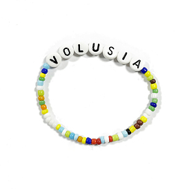 Volusia Beads Stretch Bracelet for Teen Girl Women, Acrylic & Glass Seed Beads Bracelet