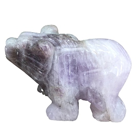 Natural Lepidolite Carved Bear Figurines, for Home Office Desktop Decoration