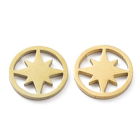 Ion Plating(IP) 316L Surgical Stainless Steel Charms, Laser Cut, Flat Round with Star