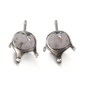 304 Stainless Steel Stud Earring Settings, Prong Earring Settings, Flat Round