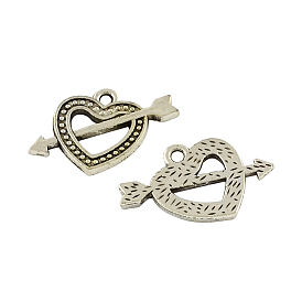 Tibetan Style a Arrow through Heart Alloy Pendants, Cadmium Free & Lead Free, 17x24x2mm, Hole: 2mm, about 263pcs/500g