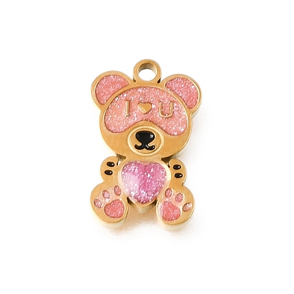 304 нержавеющей стальной эмали подвески, bear with word i love u charms, с блеском порошок, ионное покрытие (ip)