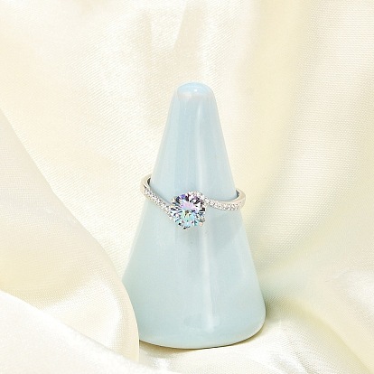 Родиевое покрытие 925 регулируемые кольца из стерлингового серебра с муассанитом для женщин, с микро проложить кубического циркония