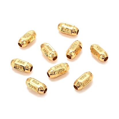 Brass Beads, Long-Lasting Plated, Olive with Word YOU & ARE