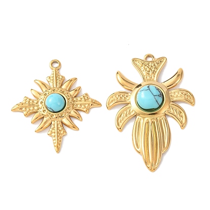 Синтетические бирюзовые подвески, подвески-кресты с 304 оправами из нержавеющей стали