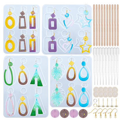 DIY Earring Making Kits, with Silicone Molds, for UV Resin, Epoxy Resin Pendant Making, Brass Earring Hooks, Iron Ear Stud Findings