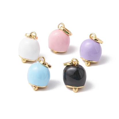 Eco-Friendly Rack Plating Brass Micro Pave Cubic Zirconia Pendants, with Enamel, Long-Lasting Plated, Real 18K Gold Plated, Cadmium Free & Lead Free, Bell
