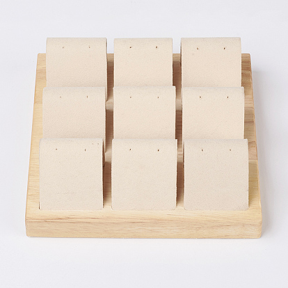 Wood Earring Displays, with Faux Suede, 9 Compartments, Square