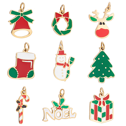 9piezas 9 estilo tema navideño 316 dijes de esmalte de acero inoxidable quirúrgico, formas mixtas, color mezclado