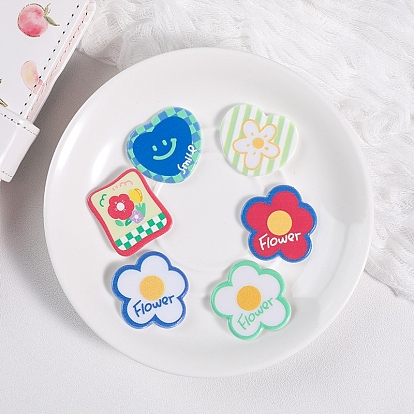 Opaque Printed Acrylic Cabochons, Smiling Face/Flower