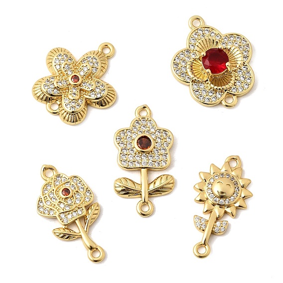 Подвески-цветочки с микропаве из латуни и прозрачным кубическим цирконием, долговечный, без кадмия и без свинца, стойки покрытие